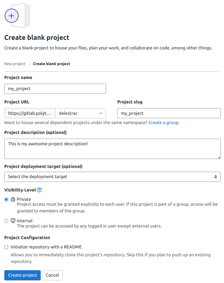 GitLab New Project Page